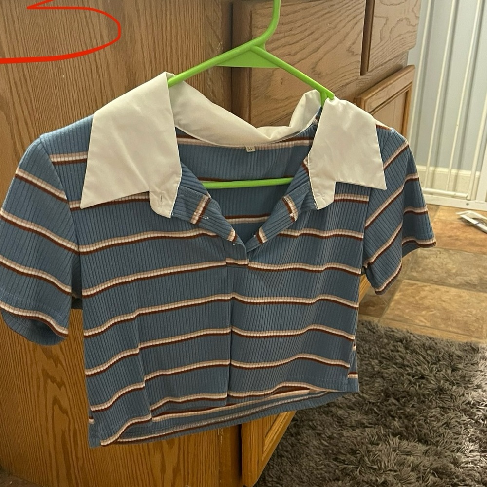 Blue top with stripes and collar